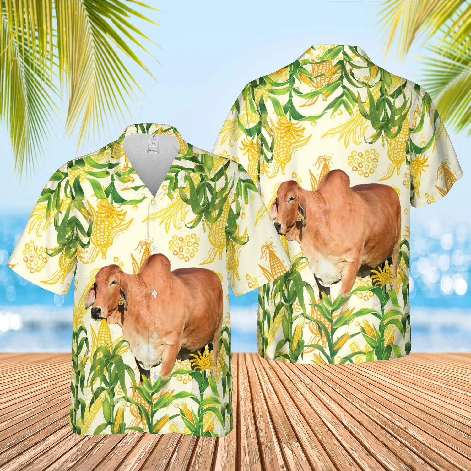 Red Brahman Print 3D Hawaiian Shirt Corn Farm Signature Design