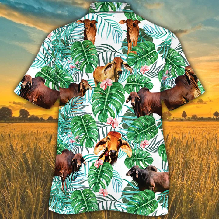 Red Brahman Tropical Plant Trendy Hawaiian Shirt, Alpaca Trendy Hawaiian Shirt, Trendy Hawaiian Shirts For Men, Women