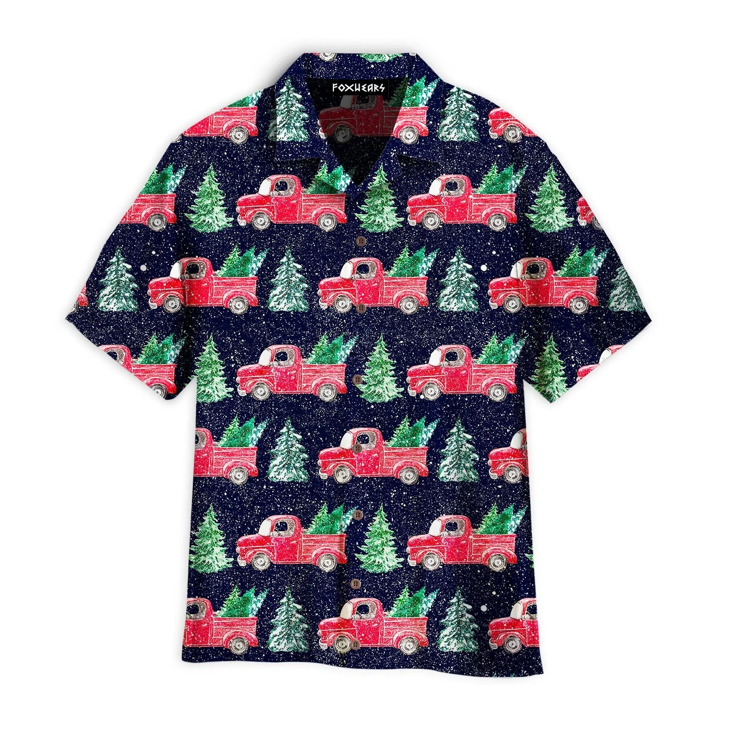 Red Christmas Truck Holding Christmas Trees Aloha Trendy Hawaiian Shirts Red Christmas Truck Holding Christmas Trees Aloha Trendy Hawaiian Shirts