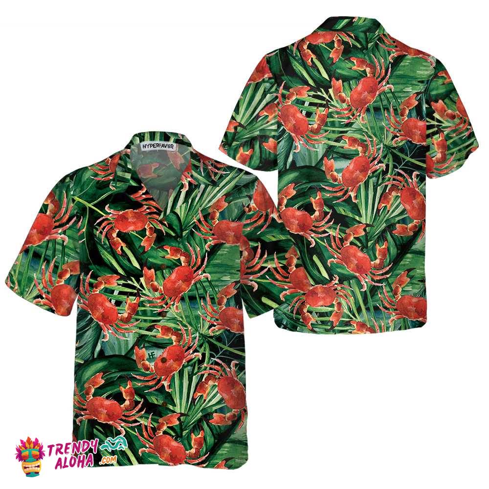 Red Crab Pattern Hawaiian Shirt, Unique Crab Shirt, Crab Print Shirt
