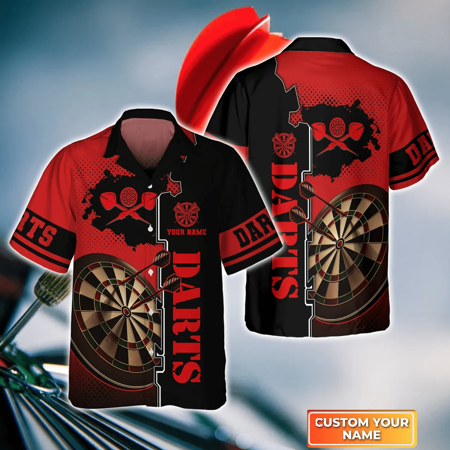 Red Dartboard Personalized Name 3D Trendy Hawaiian Shirt For Darts Player