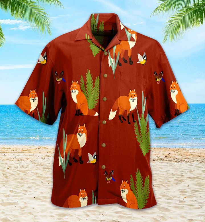 Red Fox Wood Pattern Hawaiian Shirt Ideal Summer Gifts