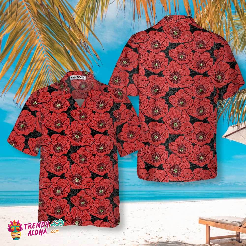 Red Poppies Lest We Forget Hawaiian Shirt, Proud Veteran Shirt, Meaningful Gift For Veteran Day