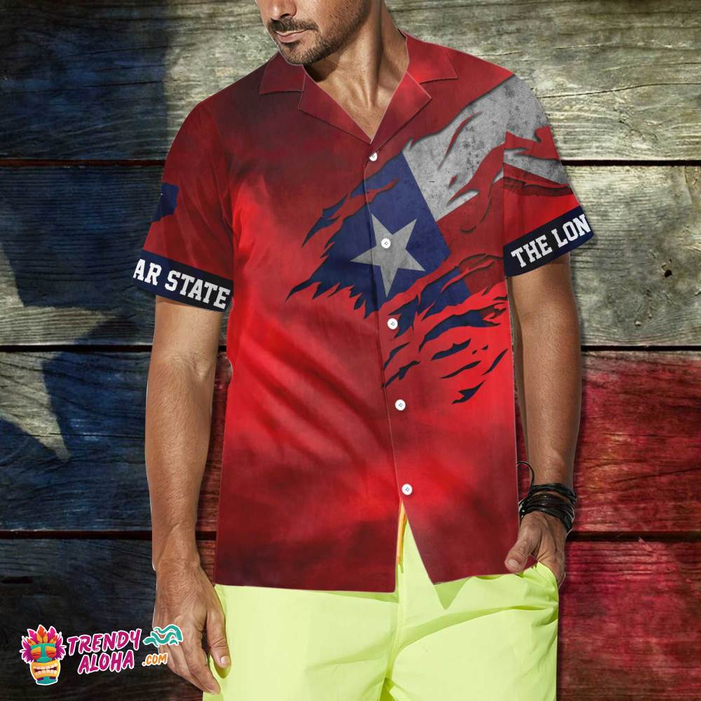 Red Ripped Flag Texas Hawaiian Shirt For Men, Texas The Lone Star State Shirt, Proud Texas Shirt For Men