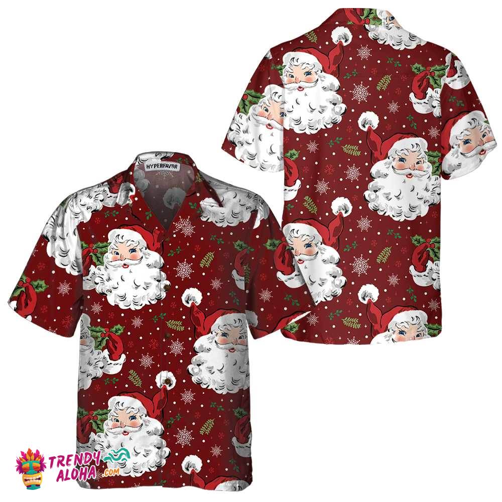 Red Santa Cozy Christmas Hawaiian Shirt, Short Sleeve Santa Christmas Hawaiian Shirt, Gift For Christmas Day