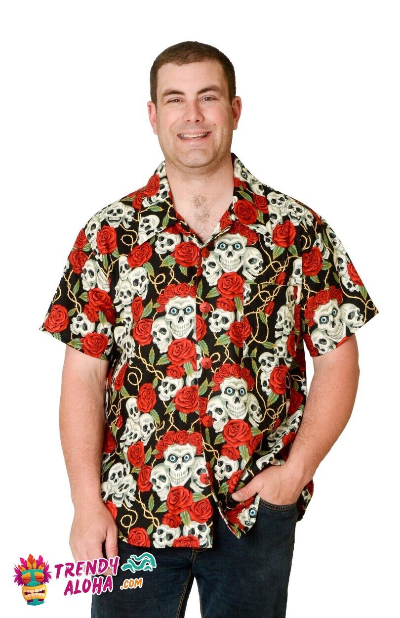 Red Skull and Roses Vintage Pattern Tropical Hawaiian Shirt