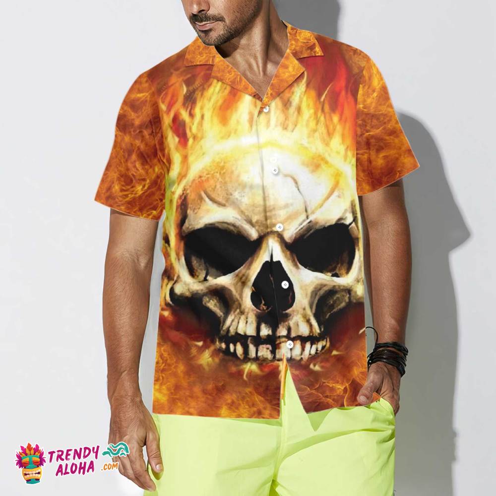 Red Skull Smoke Hawaiian Shirt, Cool Flame Skull Shirt For Men And Women