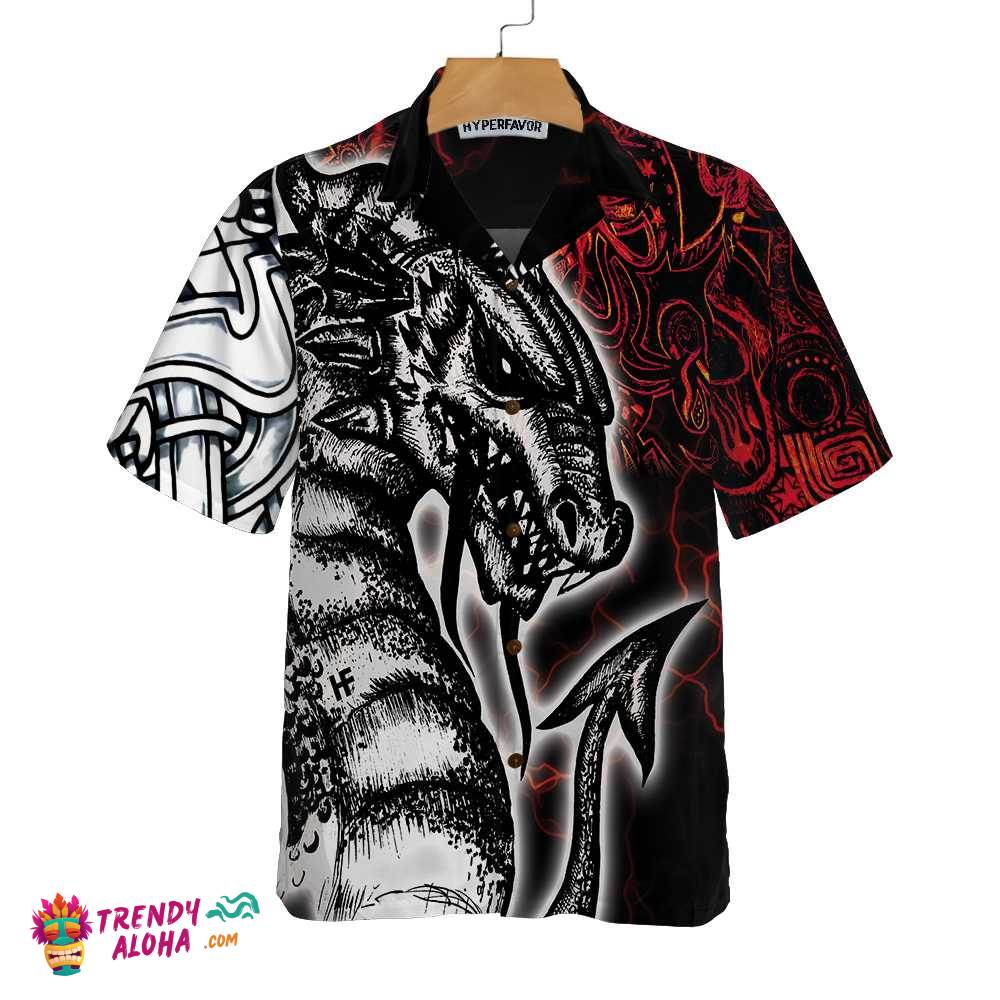 Red Tattoo Dragon Hawaiian Shirt, Red Light Chinese Dragon Shirt
