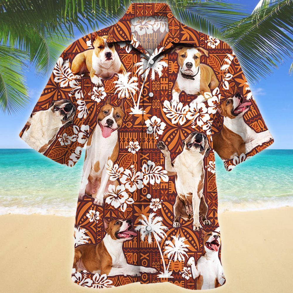 Red Tribal American Staffordshire Terrier Hawaiian Shirt