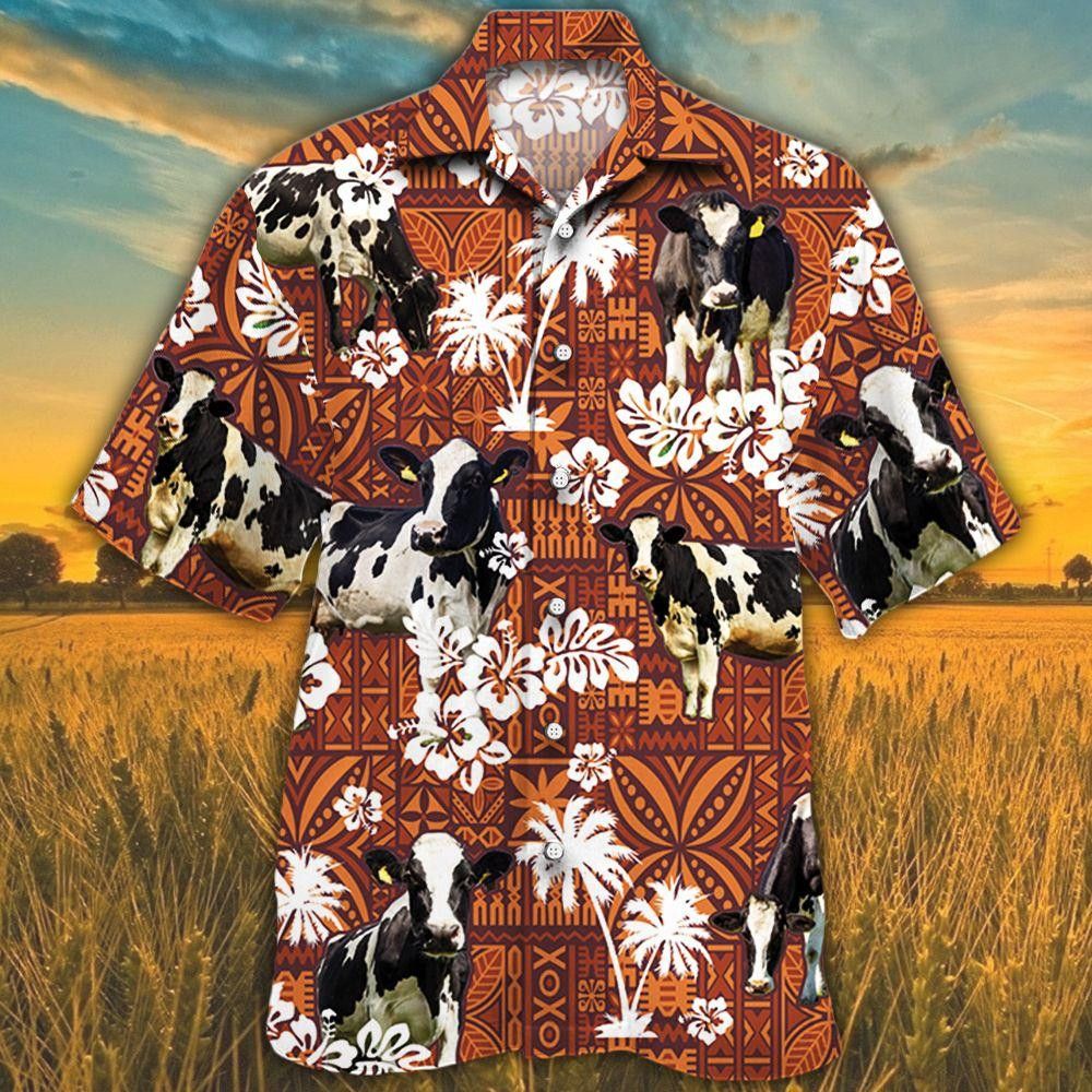 Red Tribal Design Hawaiian Shirt for Holstein Friesian Lovers