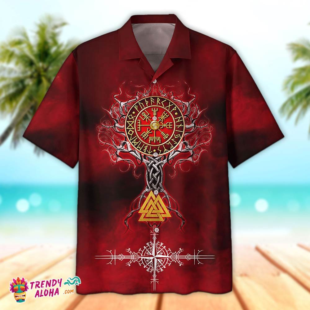 Red Viking King Skull Hawaiian Aloha Beach Shirt