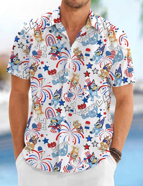 Red White Bluey Patriotic Hawaiian Beach Theme Shirt Collection