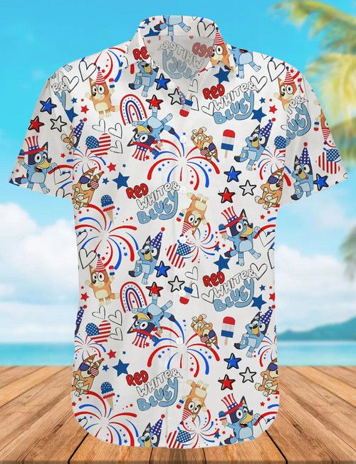 Red White Bluey Patriotic Hawaiian Beach Theme Shirt Collection