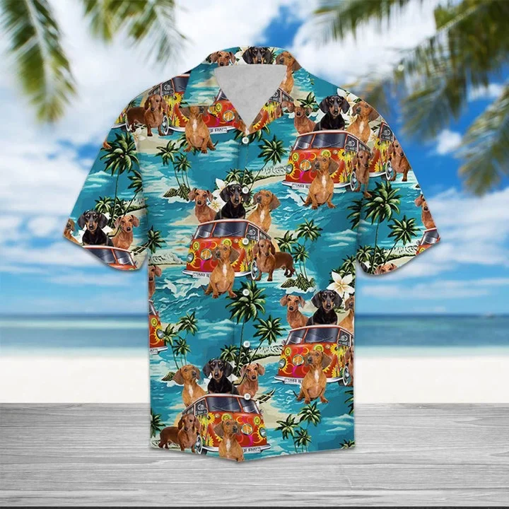 Relax Time Dachshund Hippie Summer Vacation Trendy Hawaiian Shirt