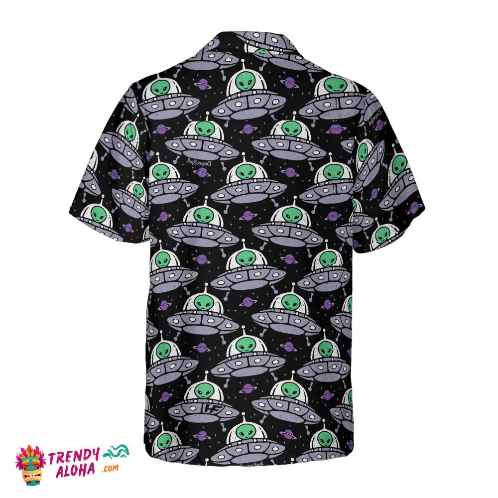 Retro Alien On Space Ship Hawaiian Shirt