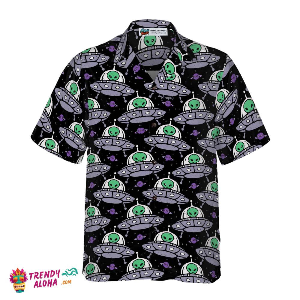 Retro Alien On Space Ship Hawaiian Shirt
