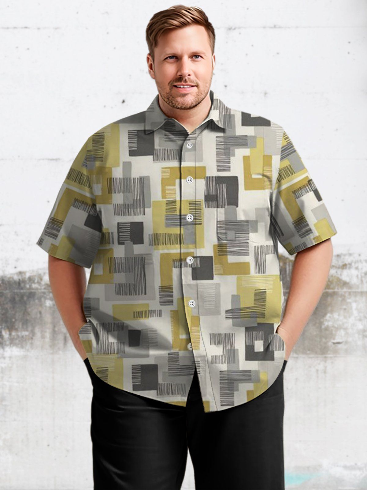 Retro Big & Tall Geometric Hawaiian Shirt 60S Geometric Hawaiian Shirt
