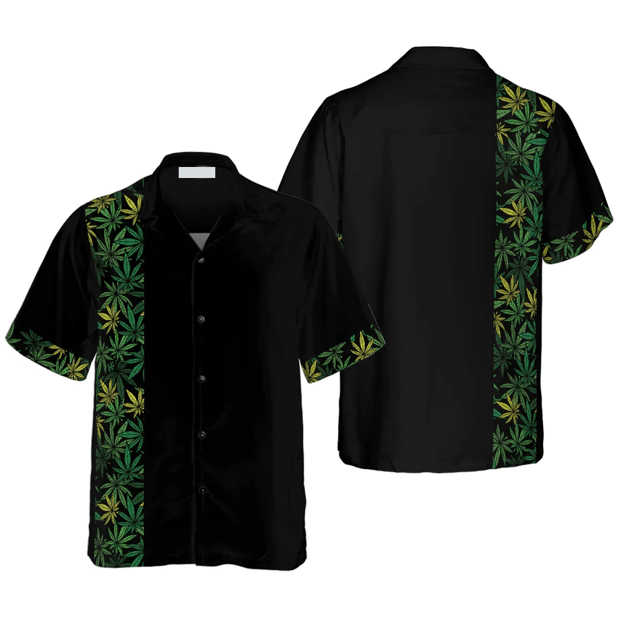 Retro Cannabis Marijuana Leaves Trendy Hawaiian Shirt, Colorful Summer Aloha Shirt For Men