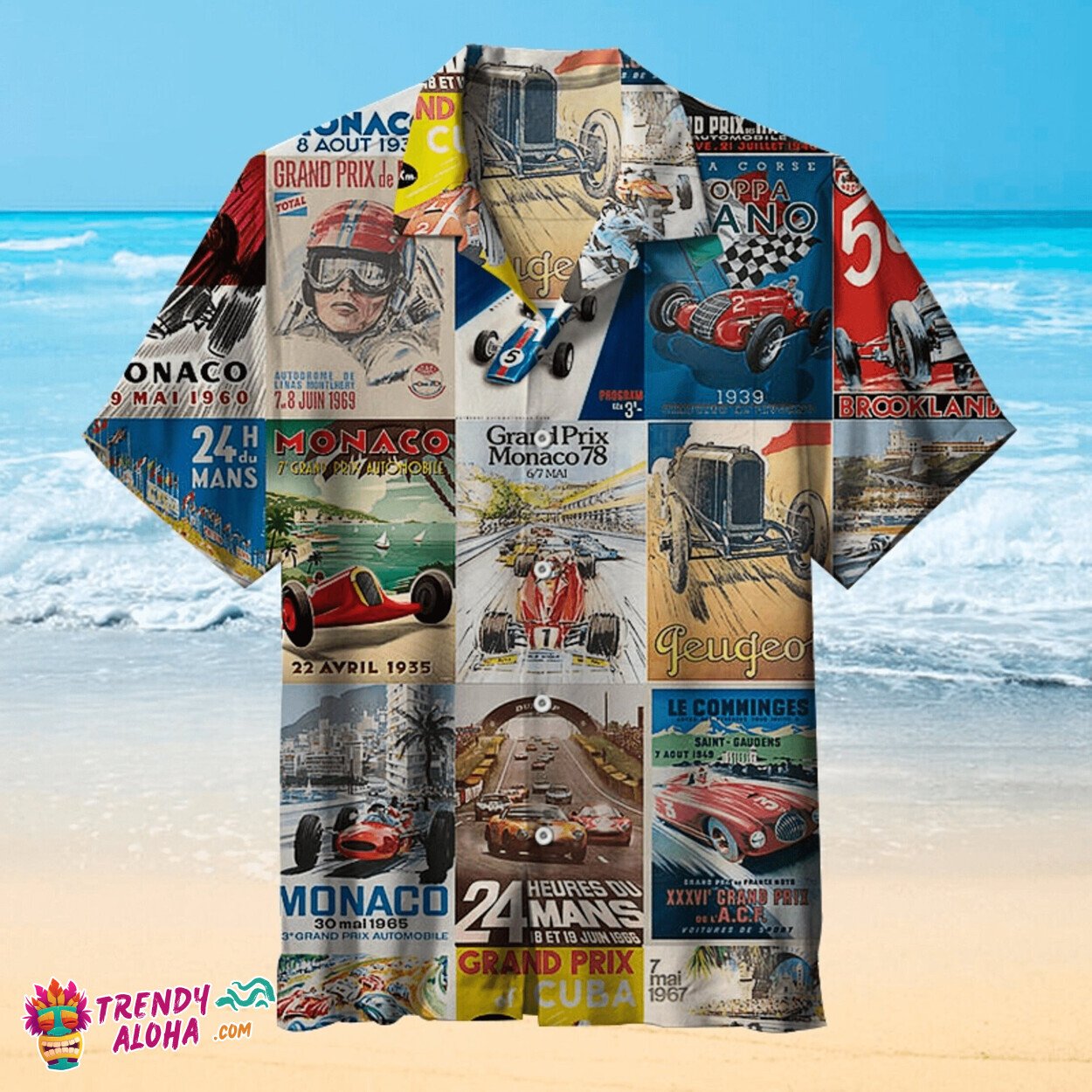 Retro Car Racing Grand Prix Monaco Poster Collage Hawaiian Shirt