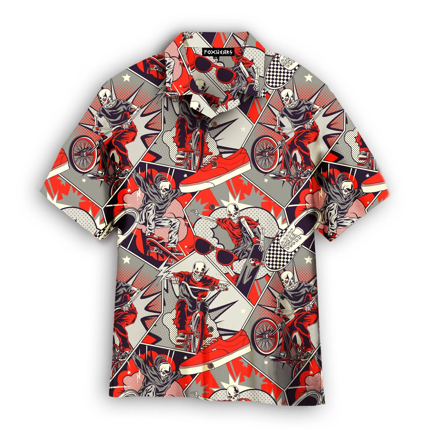 Retro Comic Skull Riding Bike Trendy Hawaiian Shirt Retro Comic Skull Riding Bike Trendy Hawaiian Shirt