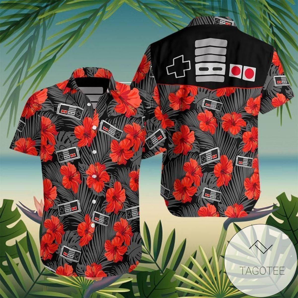 Retro Gaming Excitement with Gamepad Hawaiian Shirt Look
