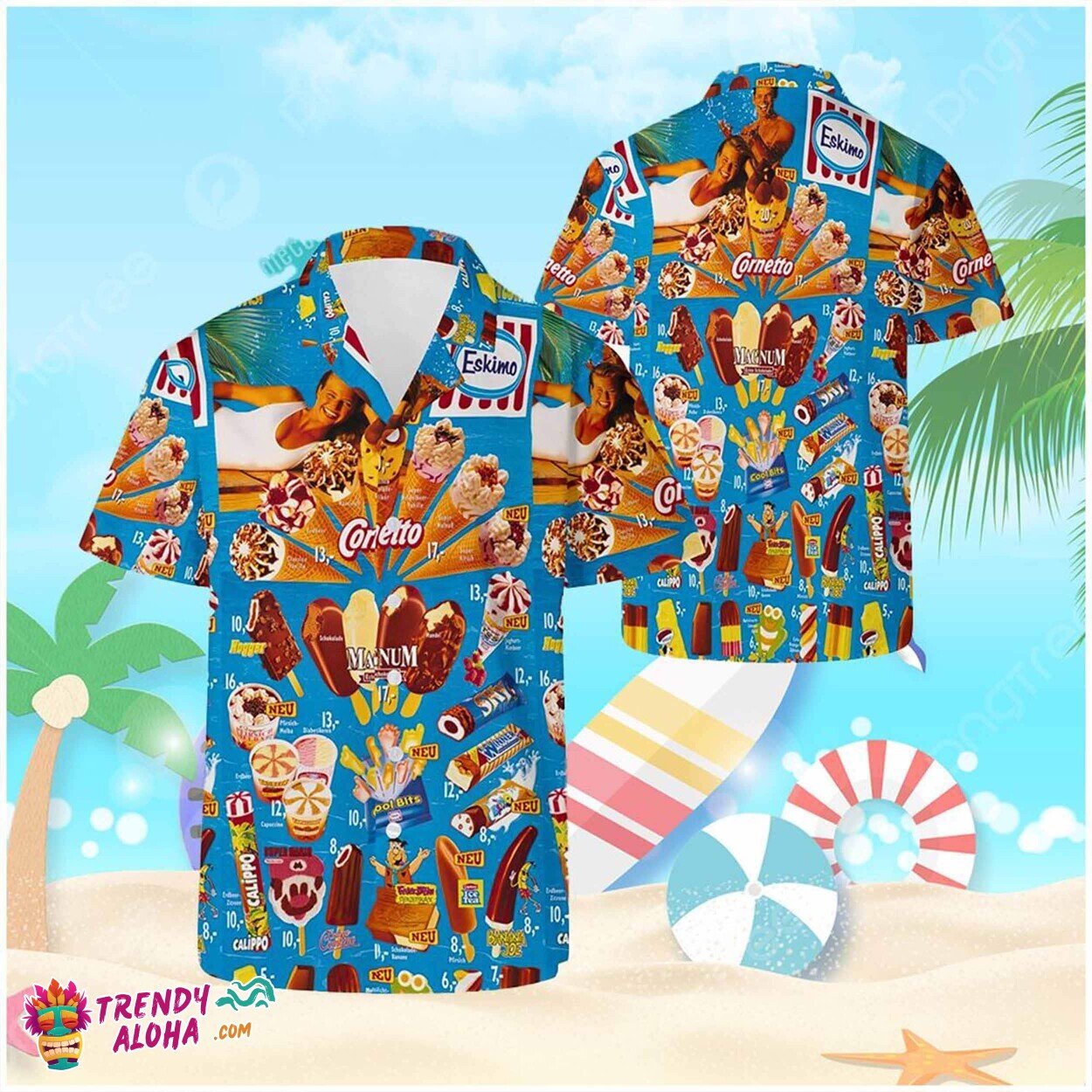 Retro Kawaii Ice Cream Themed 90s Vintage Beach Hawaiian Shirt