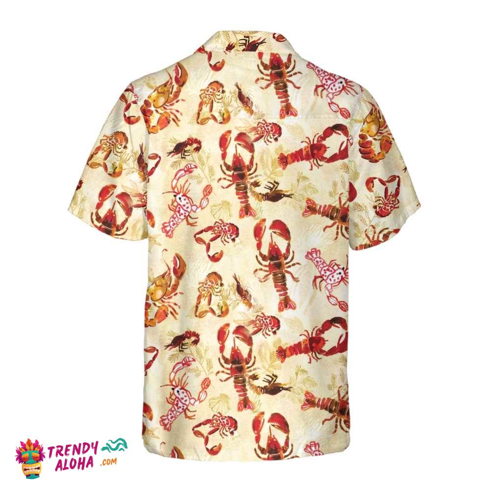 Retro Lobster Pattern Hawaiian Shirt, Unique Lobster Shirt, Lobster Print Shirt For Adults