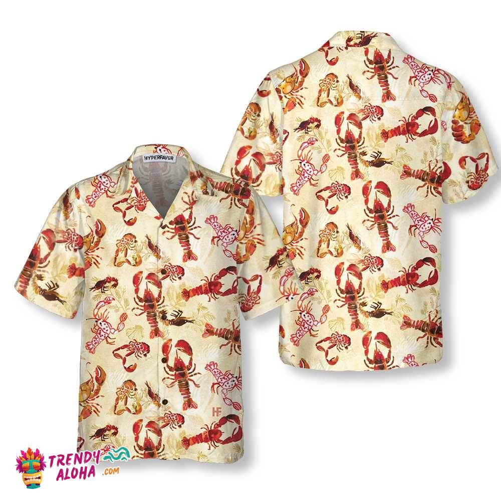 Retro Lobster Pattern Hawaiian Shirt, Unique Lobster Shirt, Lobster Print Shirt For Adults Retro Lobster Pattern Hawaiian Shirt, Unique Lobster Shirt, Lobster Print Shirt For Adults
