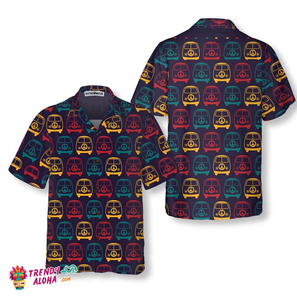 Retro Mini Van Hippie Hawaiian Shirt, Colorful Hippie Vans Seamless Pattern Shirt, Unique Hippie Gift Retro Mini Van Hippie Hawaiian Shirt, Colorful Hippie Vans Seamless Pattern Shirt, Unique Hippie Gift