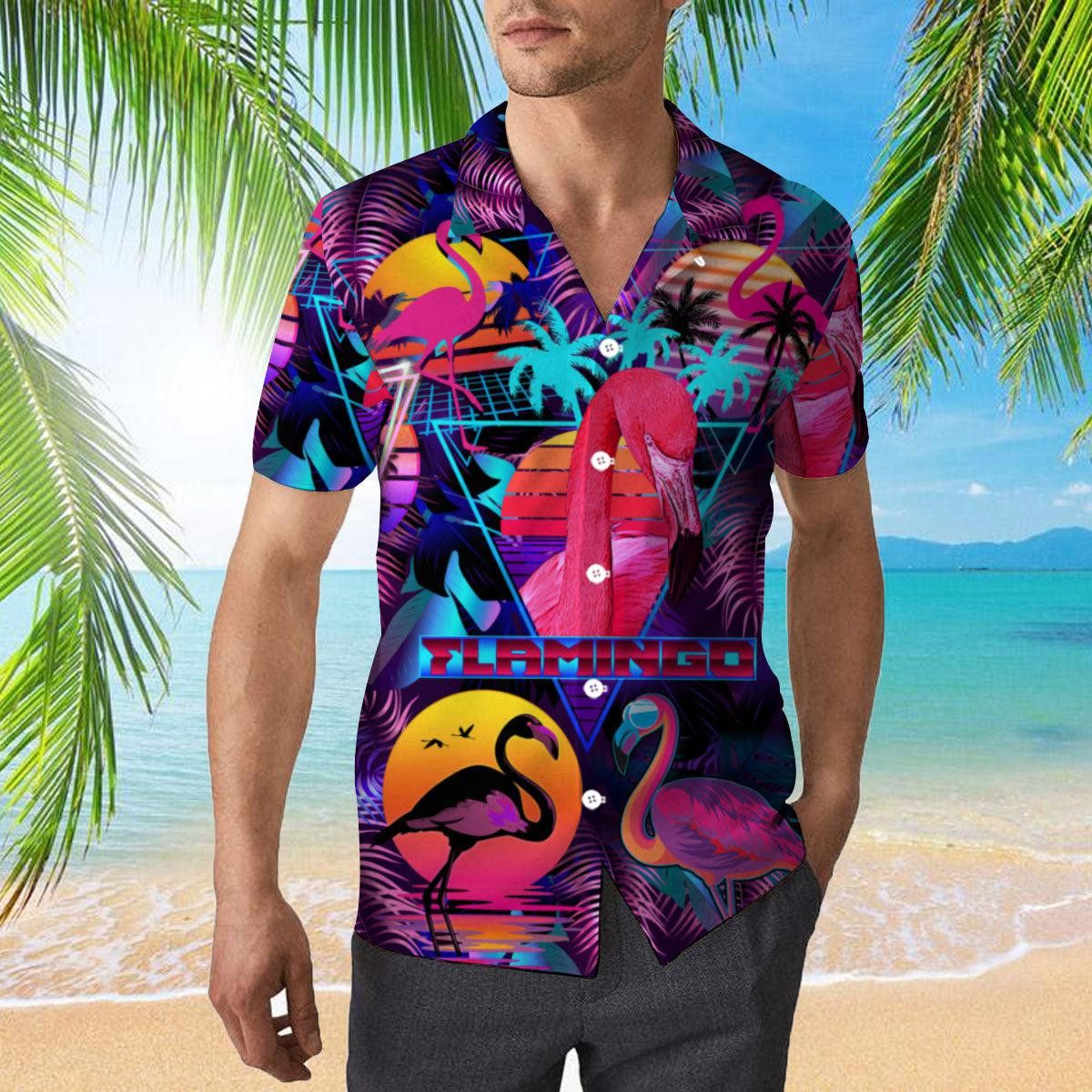Retro Neon Tropical Flamingo Trendy Hawaiian Shirt