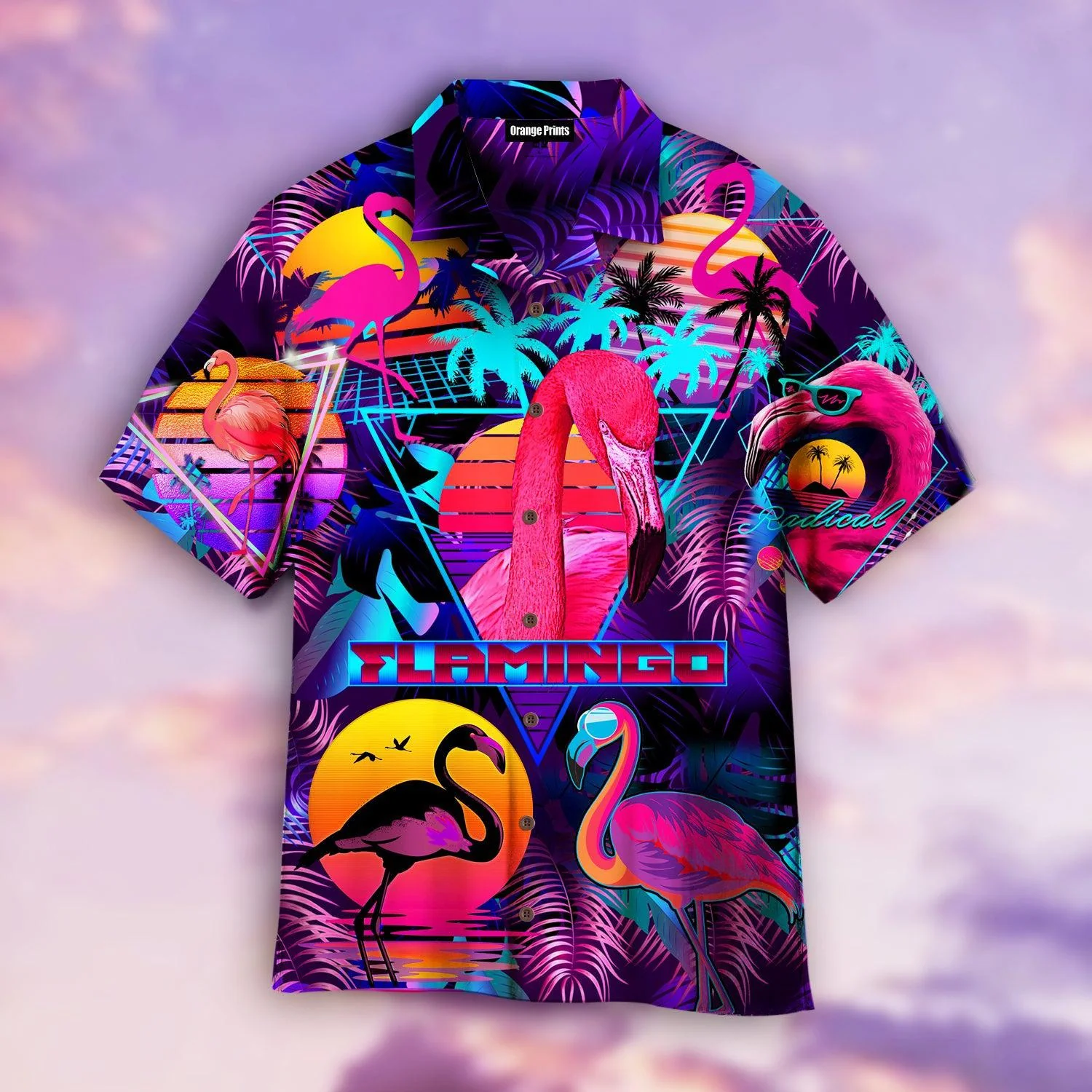 Retro Neon Tropical Flamingo Trendy Hawaiian Shirt