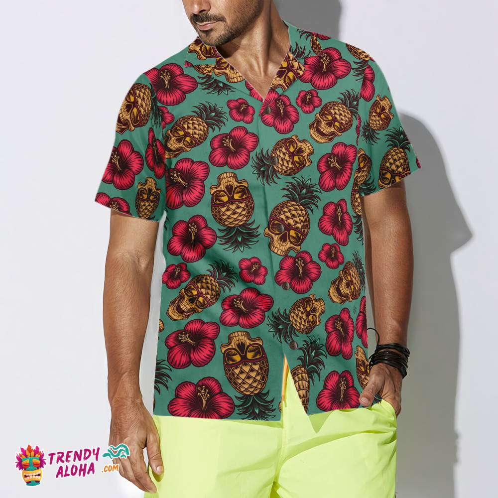 Retro Pineapple Skull Pattern Hawaiian Shirt