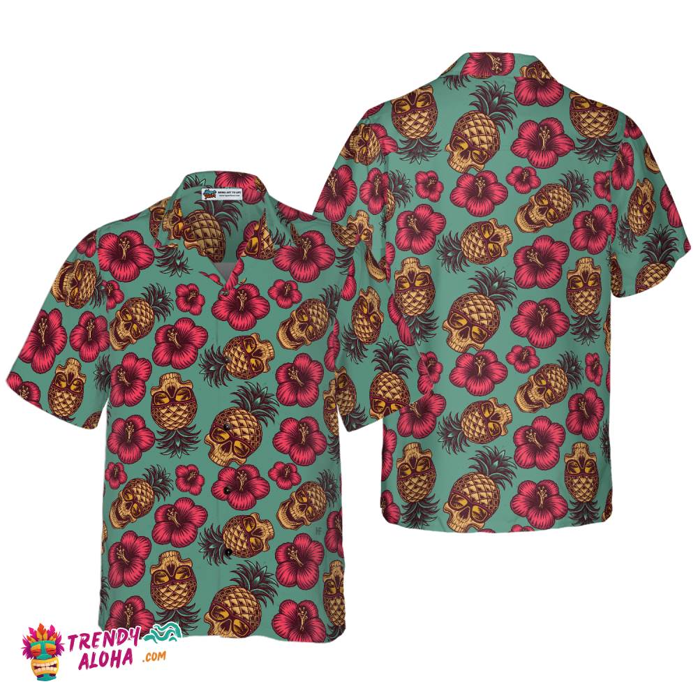 Retro Pineapple Skull Pattern Hawaiian Shirt Retro Pineapple Skull Pattern Hawaiian Shirt