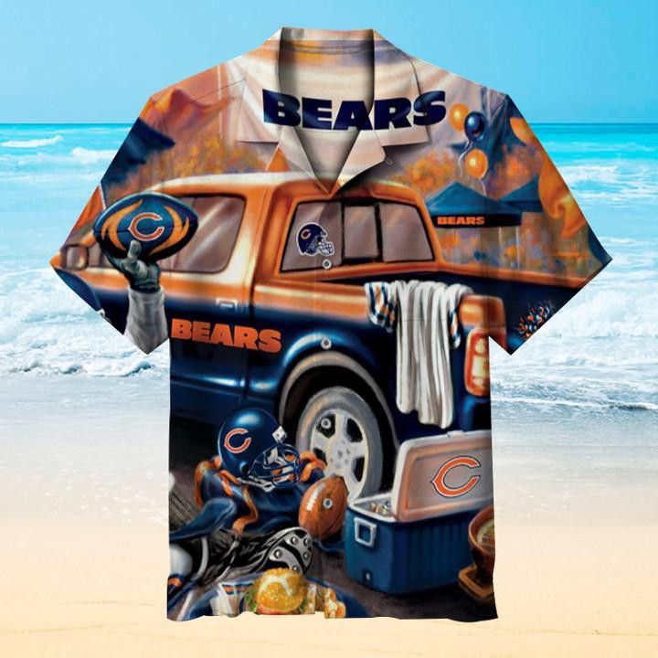 Retro Poster Style Enhances This Chicago Bear Hawaiian Shirt