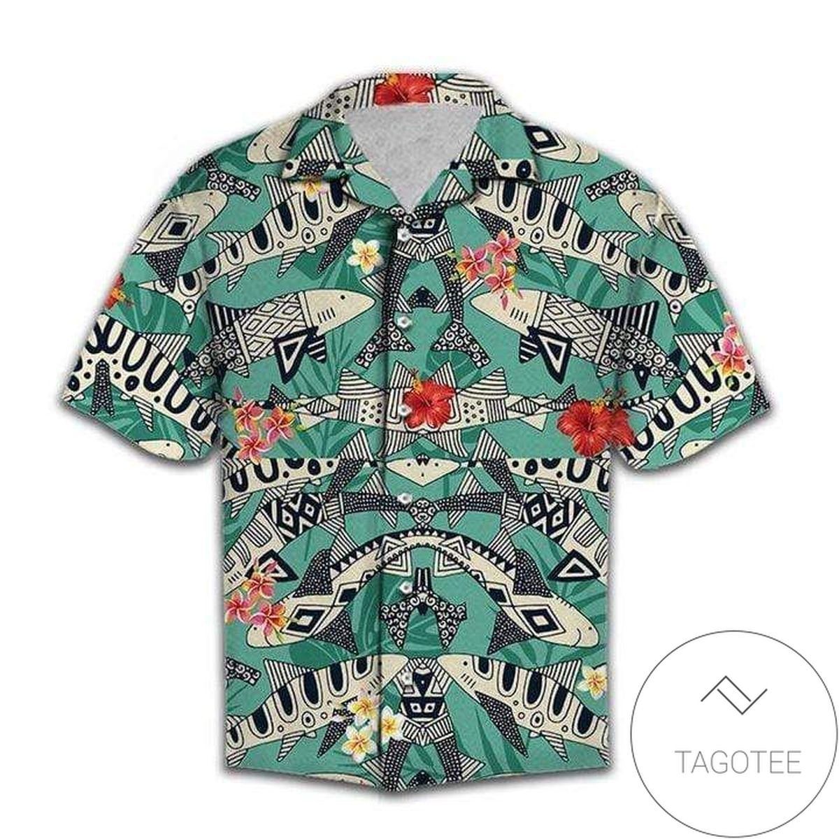 Retro Shark Infused Hawaiian Shirt Ideal For Exotic Tropical Parties