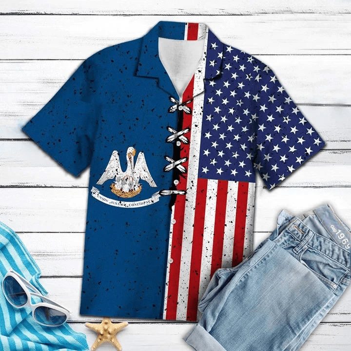 Retro Style Louisiana Usa Flag Pattern Trendy Hawaiian Shirt, Summer Hawaii Shirt For Men Women Retro Style Louisiana Usa Flag Pattern Trendy Hawaiian Shirt, Summer Hawaii Shirt For Men Women