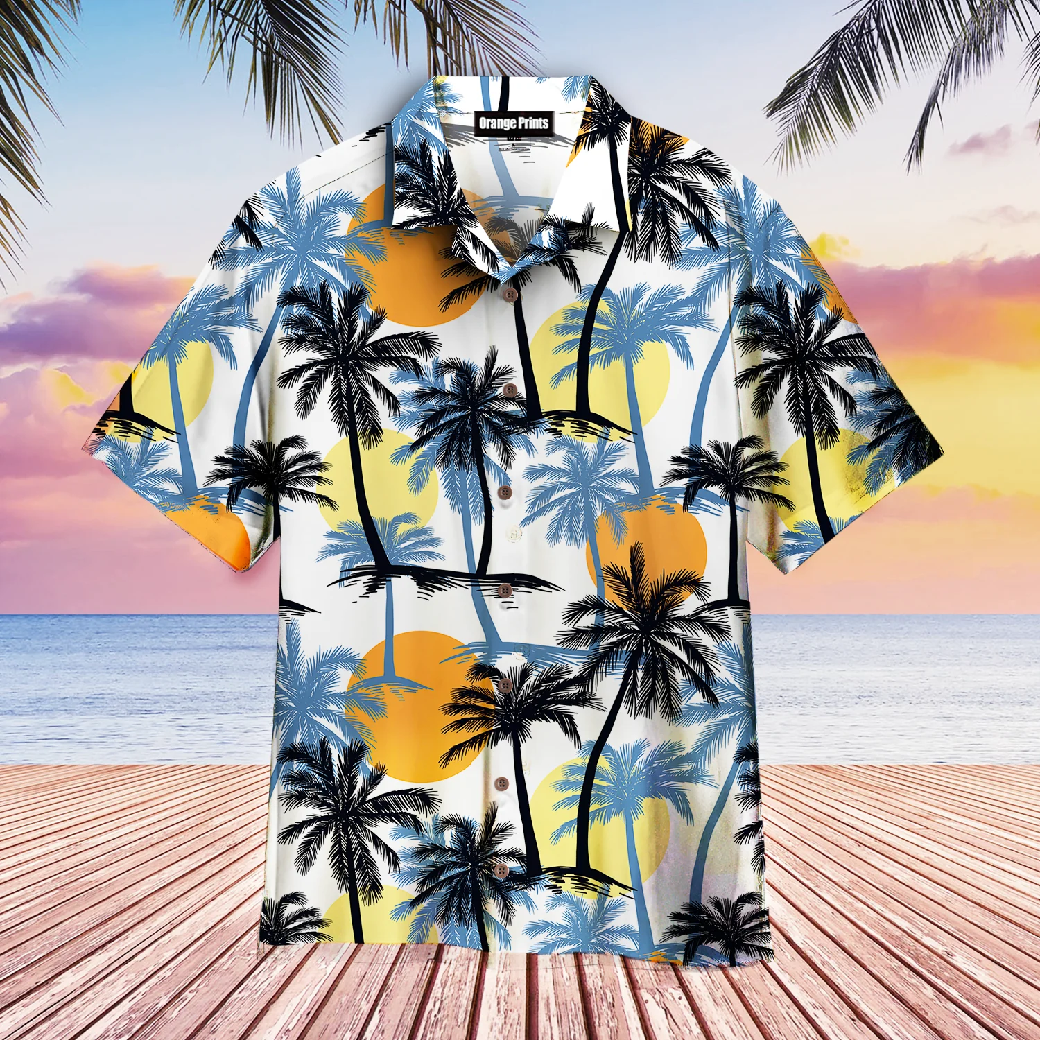 Retro Sunset Palm Trees Tropical Trendy Hawaiian Shirt