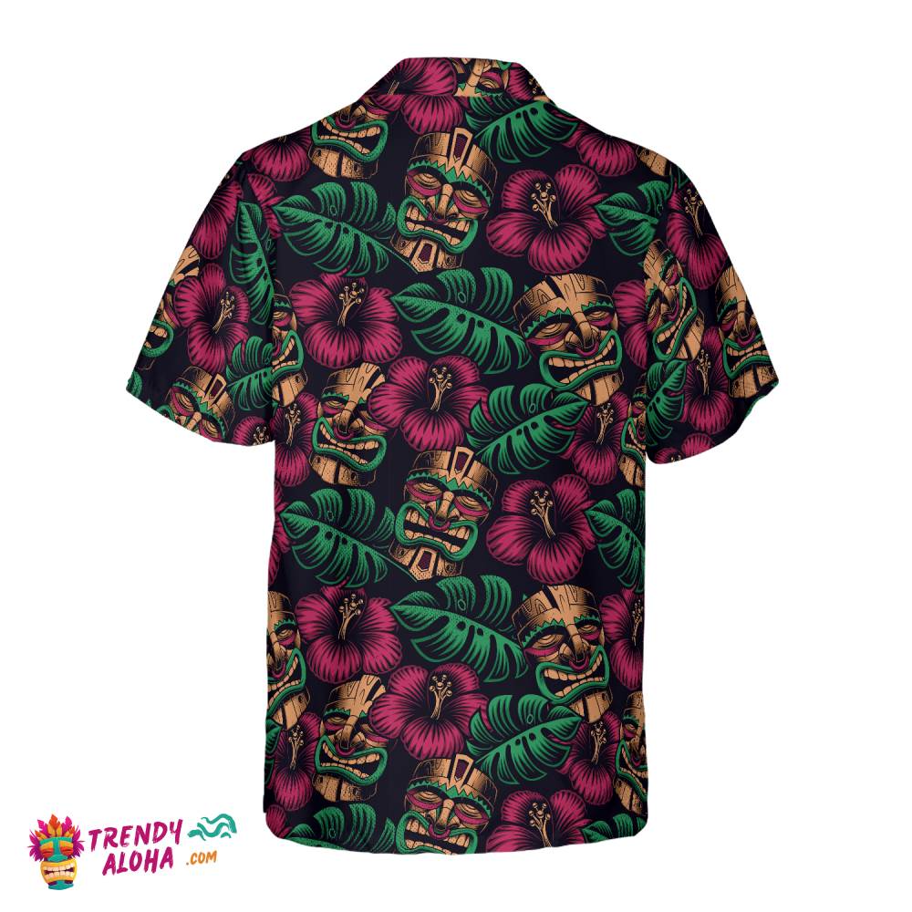 Retro Tiki Mask Seamless Pattern Tiki Hawaiian Shirt, Funny Tiki Shirt For Women And Men