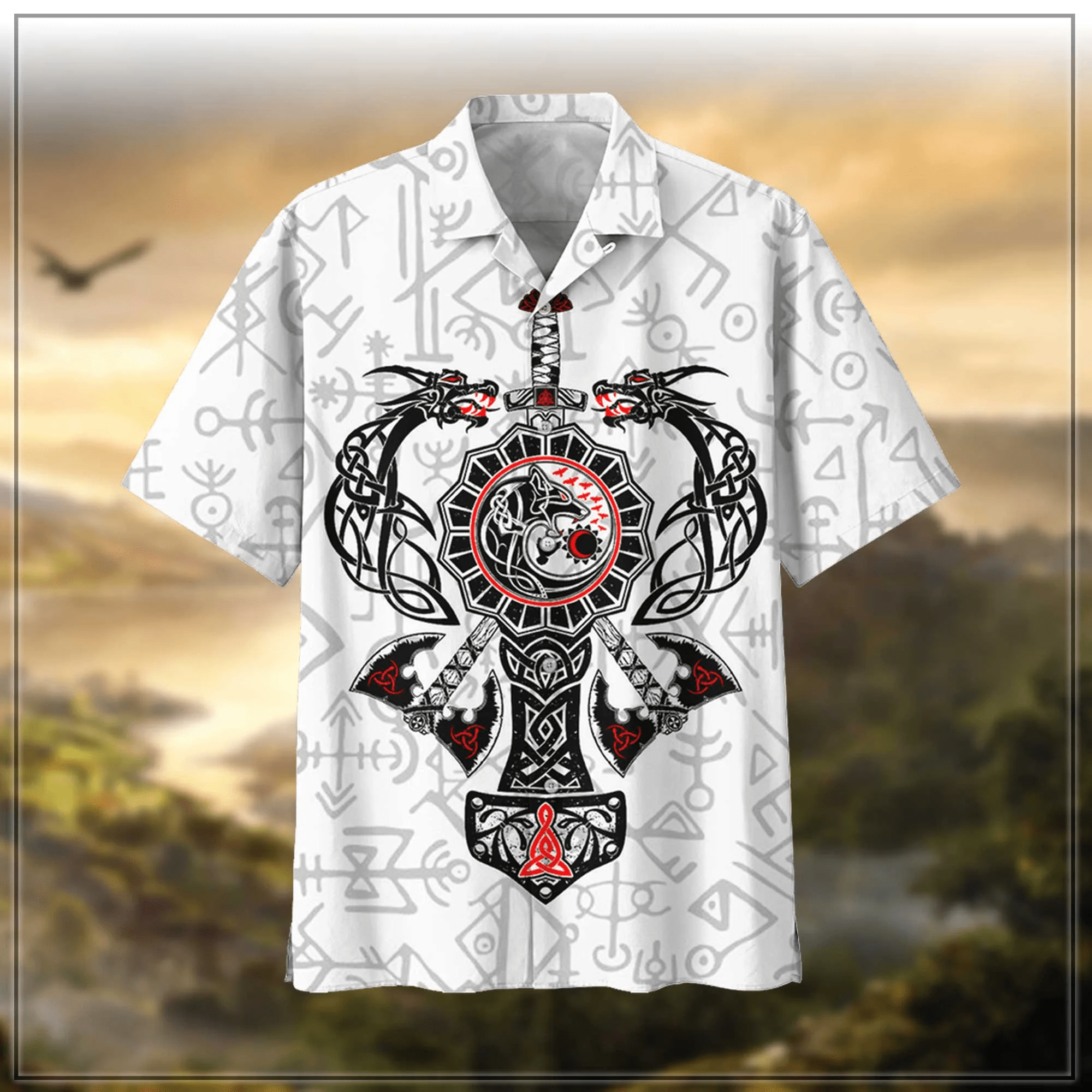 Reviving Viking Tales via Hawaiian Shirt Imagery