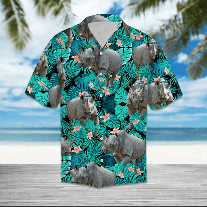 Rhino Tropical Leave And Flowers Trendy Hawaiian Shirt Rhino Tropical Leave And Flowers Trendy Hawaiian Shirt