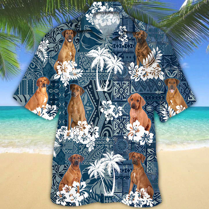 Rhodesian Ridgeback Trendy Hawaiian Shirt, Floral Dog Short Sleeve Hawaiian Aloha Shirt, Mens Trendy Hawaiian Shirt, Summer Aloha Shirt