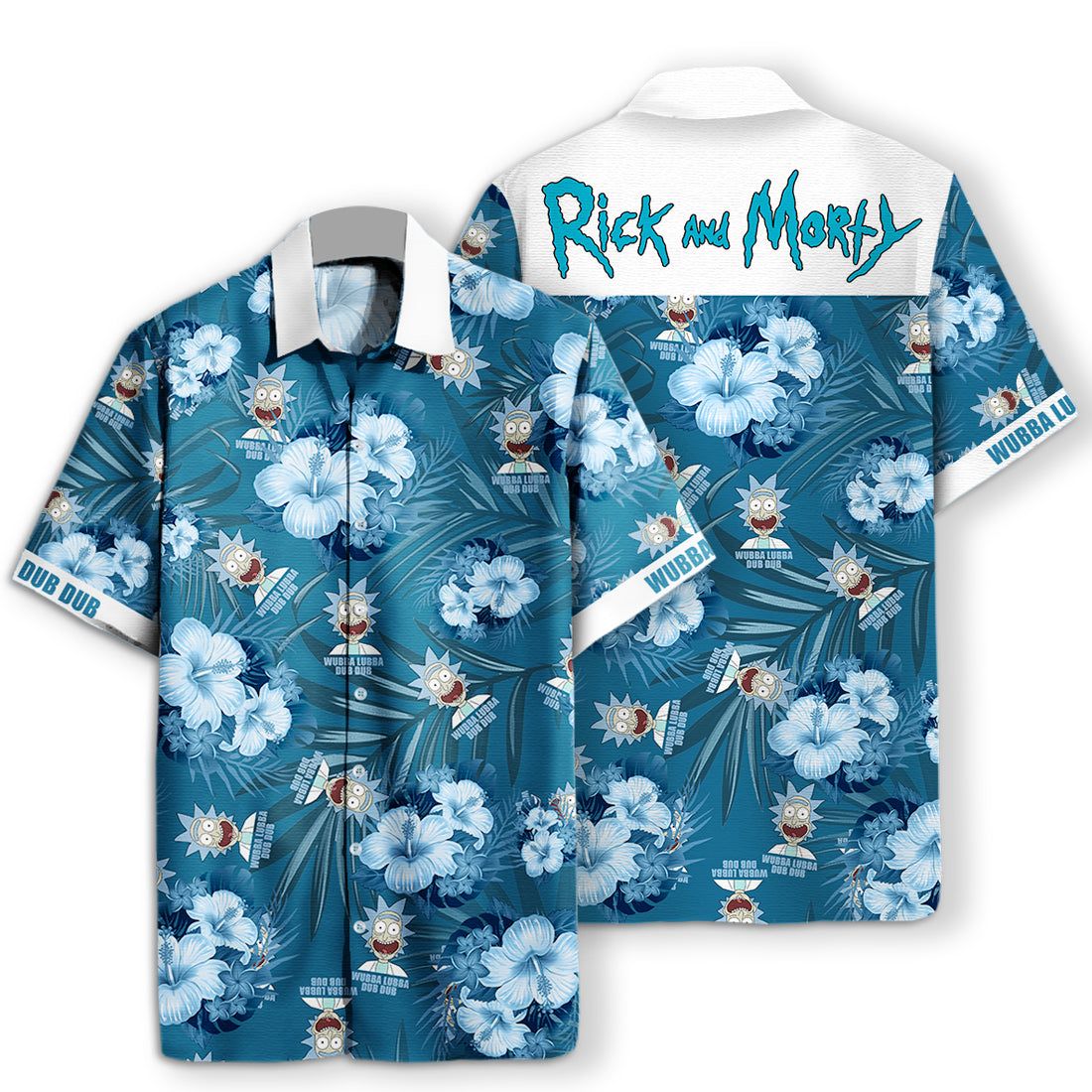 Rick And Morty Hawaiian Shirt Rick Wubba Lubba Dub Dub Tropical Pattern Blue White Hawaii Aloha Shirt Rick And Morty Hawaiian Shirt Rick Wubba Lubba Dub Dub Tropical Pattern Blue White Hawaii Aloha Shirt