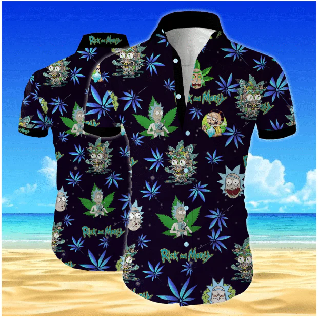 Rick And Morty Trendy Hawaiian Shirt Rick And Morty Weed Pattern Black Hawaii Aloha Shirt 2022