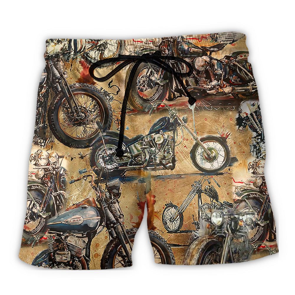 Ride And Live Today Motorcycle Vintage Trendy Aloha Hawaiian Beach Shorts Ride And Live Today Motorcycle Vintage Trendy Aloha Hawaiian Beach Shorts