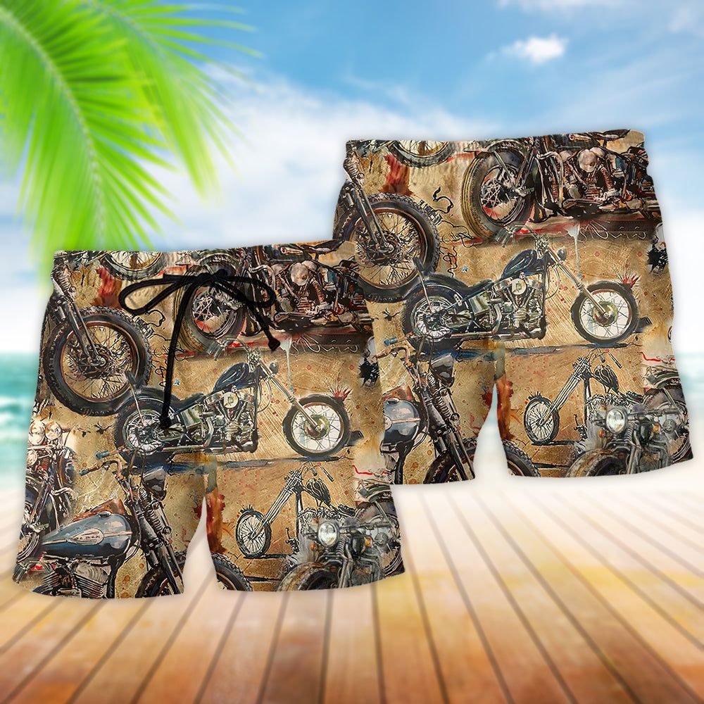 Ride And Live Today Motorcycle Vintage Trendy Aloha Hawaiian Beach Shorts