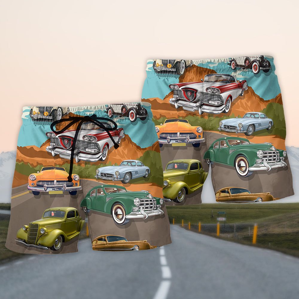 Road Tripping Saved Me From Being A Pornstar Lover Classic Car Route 66 Trendy Aloha Hawaiian Beach Shorts