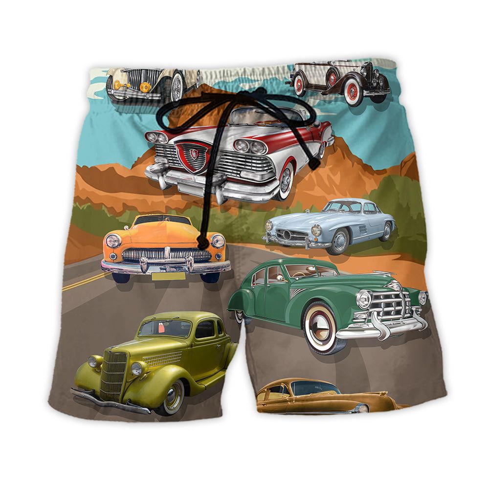 Road Tripping Saved Me From Being A Pornstar Lover Classic Car Route 66 Trendy Aloha Hawaiian Beach Shorts Road Tripping Saved Me From Being A Pornstar Lover Classic Car Route 66 Trendy Aloha Hawaiian Beach Shorts