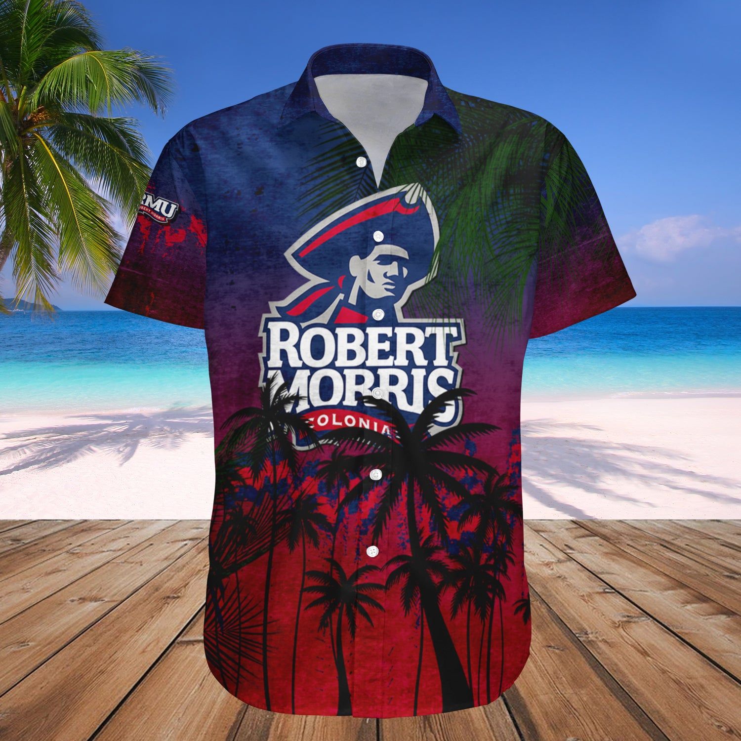 Robert Morris Colonials Hawaii Shirt Coconut Tree Tropical Grunge – NCAA