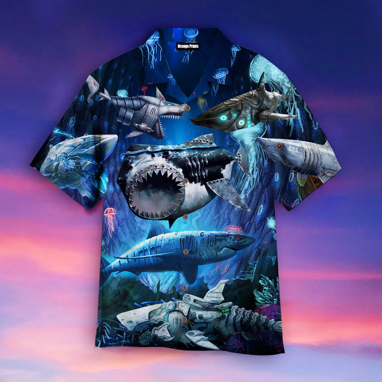Robot Shark Trendy Hawaiian Shirt For