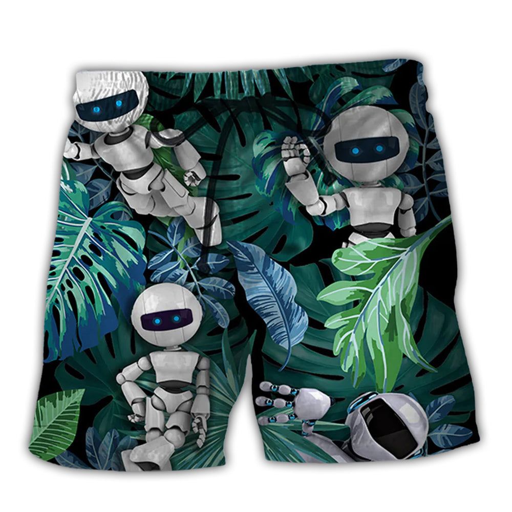 Robot Tropical Leaf Style Trendy Aloha Hawaiian Beach Shorts Robot Tropical Leaf Style Trendy Aloha Hawaiian Beach Shorts